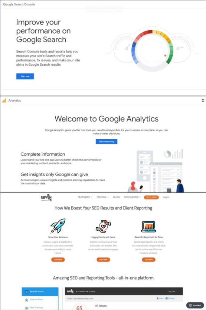 SEO Analytics and Reporting Tools- Google Search Console, Google Analytics, Raven Tools